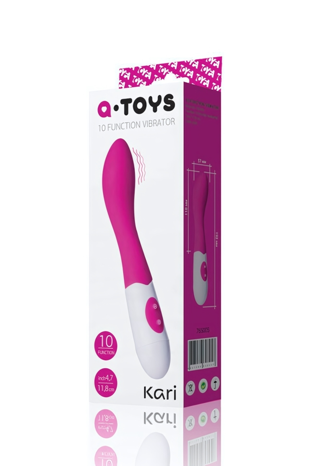 Вибратор с наклоненной головкой, стимулирующей точку G, KARI A-Toys, (10 режимов) (Цвет: розовый с белым)