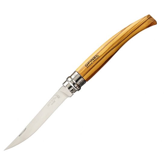 филейный Opinel №10, нержавеющая сталь, рукоять оливковое дерев, чехол, деревянный футляр