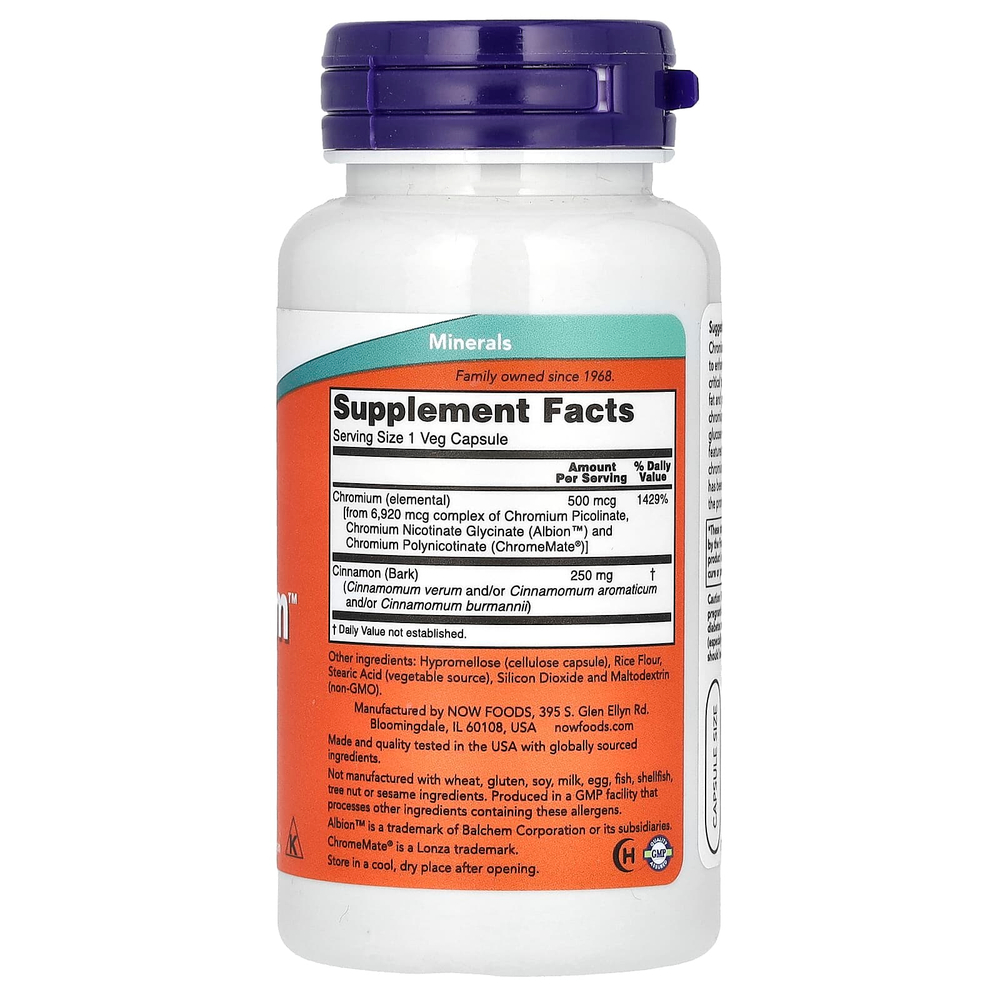 NOW Foods, Tri-Chromium, 500 мкг, 90 вегетарианских капсул