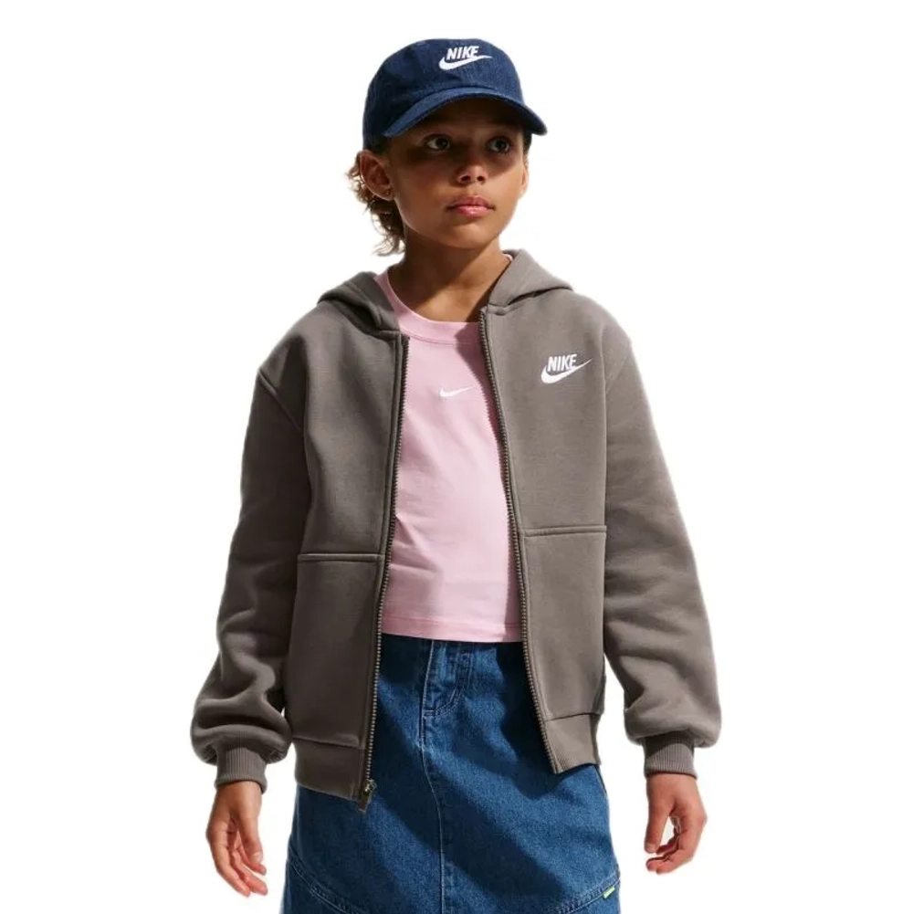 Кофта для девочки теннисная Nike Kids Club Fleece Full-Zip - cave stone/white