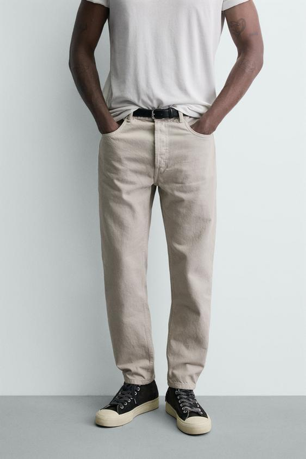 ZARA УКОРОЧЕННЫЕ ДЖИНСЫ SLIM FIT, ЭКРЮ