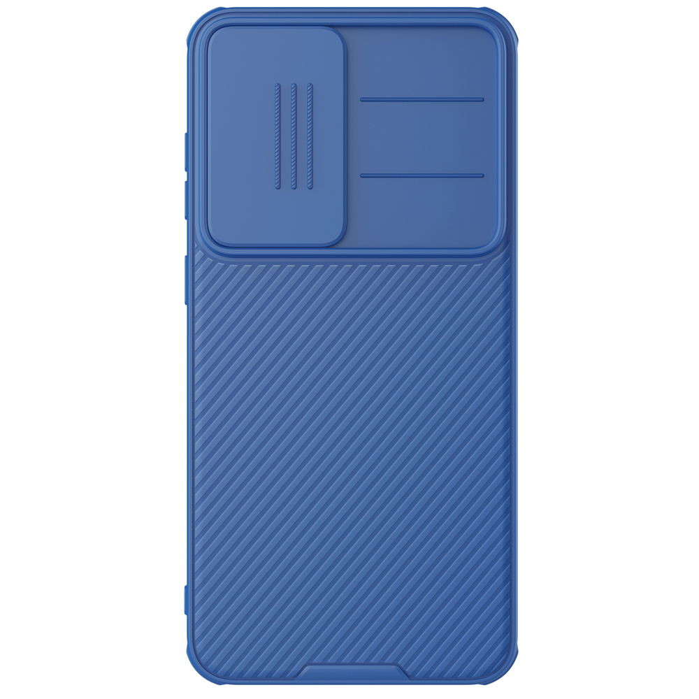 Чехол синего цвета с защитной шторкой для камеры от Nillkin на Samsung Galaxy S25+ Плюс, серия CamShield Pro Case