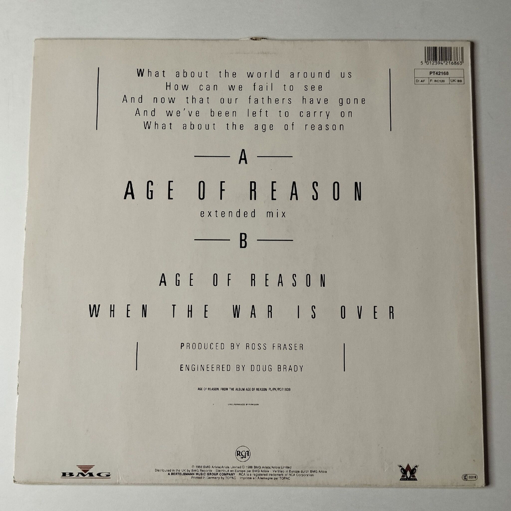 Винтажная виниловая пластинка LP John Farnham Age Of Reason (Germany 1988) Maxi Single 45 RMP