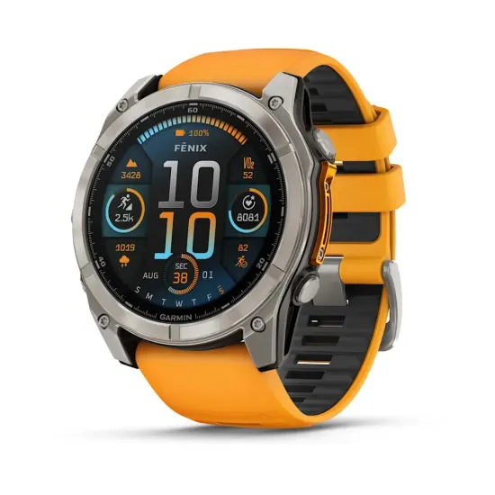Мультиспортивные GPS часы Garmin Fenix 8X (51 mm) AMOLED, Sapphire Titanium with Spark Orange/Graphite Silicone Band 010-02905-11