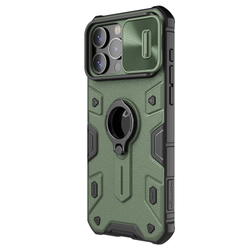 Чехол противоударный зеленого цвета для смартфона iPhone 15 Pro Max, серия CamShield Armor (версия с отверстием под лого) от Nillkin