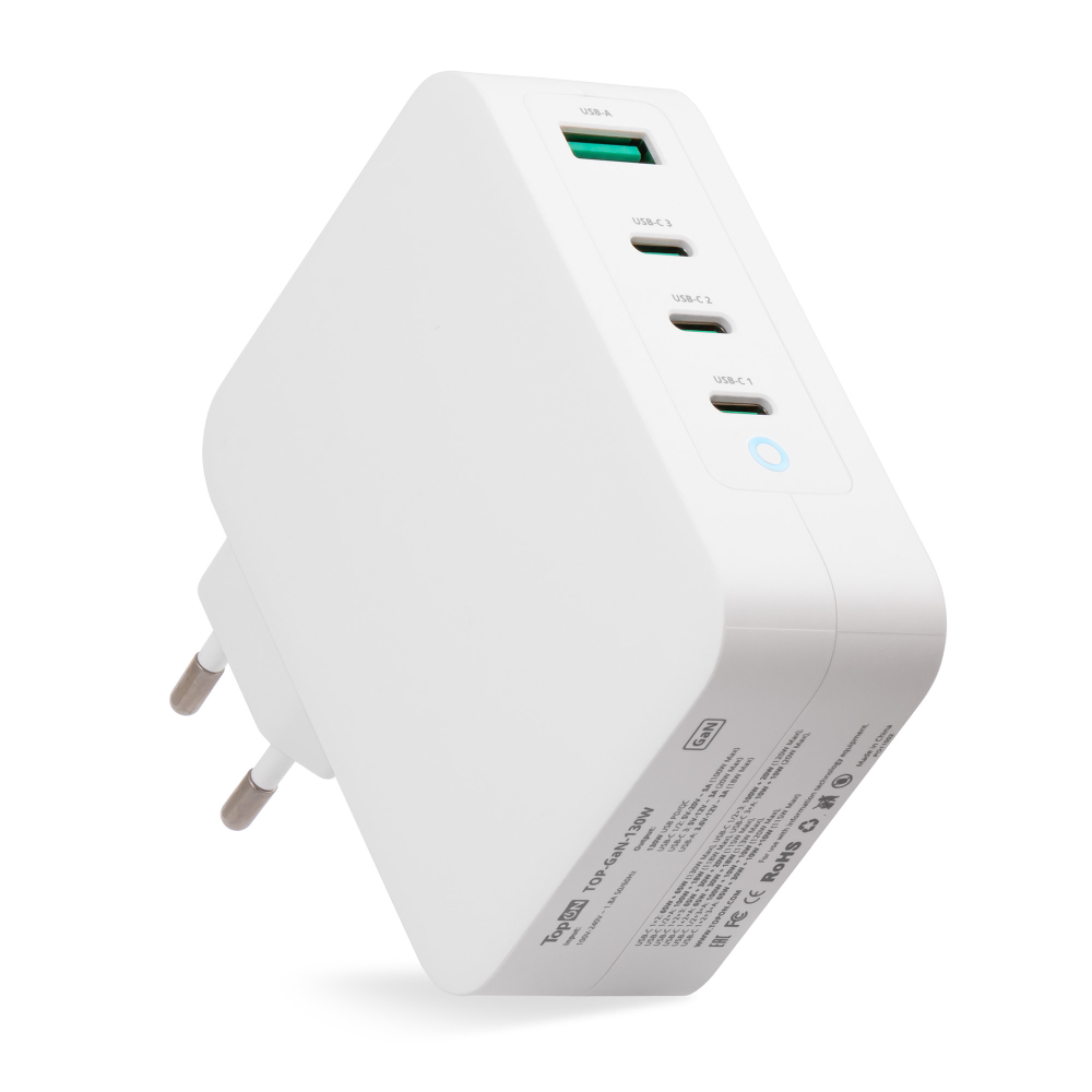 Сетевое зарядное устройство TopON GaN 130W USB + 3xType-C белый