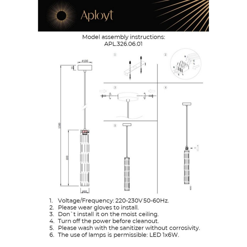 Подвесной светодиодный светильник Aployt Dzhosi APL.326.06.01