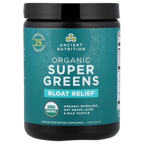 Ancient Nutrition, Organic Super Greens, средство от вздутия живота, 220 г (7,8 унции)