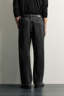 ZARA БРЮКИ ЧИНОС RELAXED FIT СО СКЛАДКАМИ, УГОЛЬНЫЙ