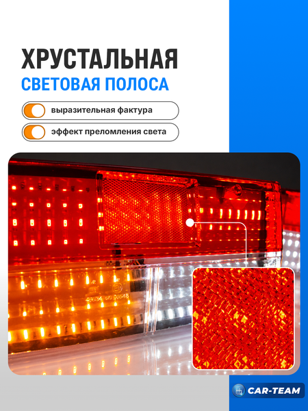Задние фонари ВАЗ 2105, 2107 со светодиодными платами красно-белые, полоса хрусталь