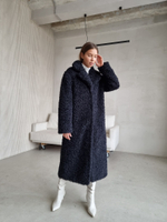 Эко-шуба teddy | Английский воротник | Спущенный рукав | Миди | Черный