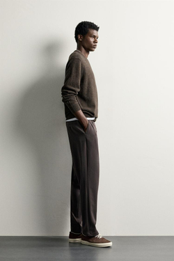 ZARA БРЮКИ RELAXED FIT СО СКЛАДКАМИ, КОРИЧНЕВЫЙ