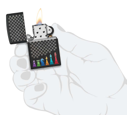 Зажигалка Zippo Chess Pieces с покрытием Black Matte, латунь/сталь, черная 38x13x57 мм