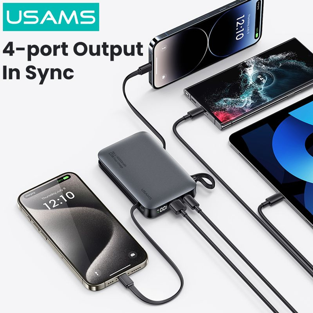 Power Bank внешний аккумулятор повербанк USAMS 10000 мАч 20W с кабелем