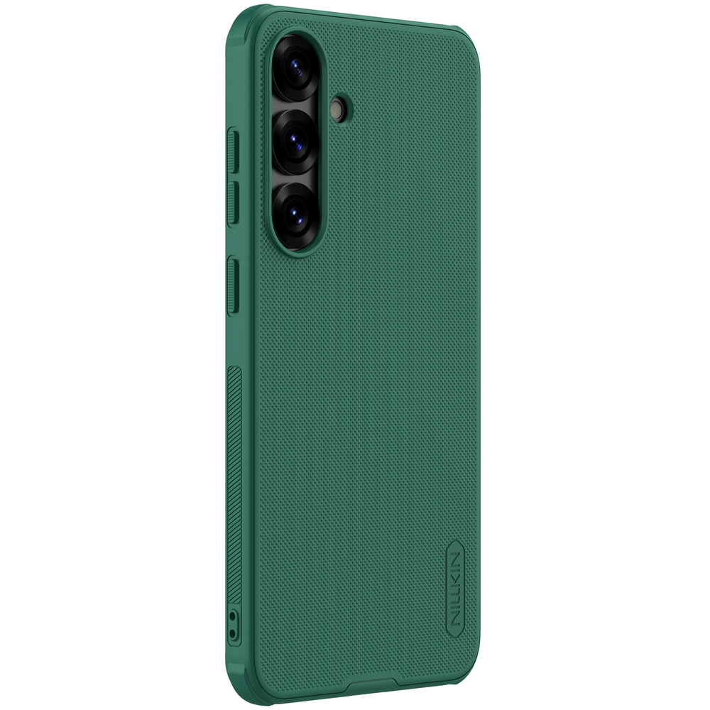 Усиленный защитный чехол зеленого цвета (Dark Green) от Nillkin для Samsung Galaxy S25, серия Super Frosted Shield Pro