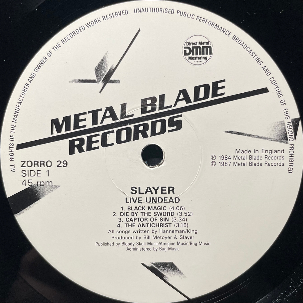 Slayer ‎– Live Undead (Англия 1988г.) 12", 45 RPM