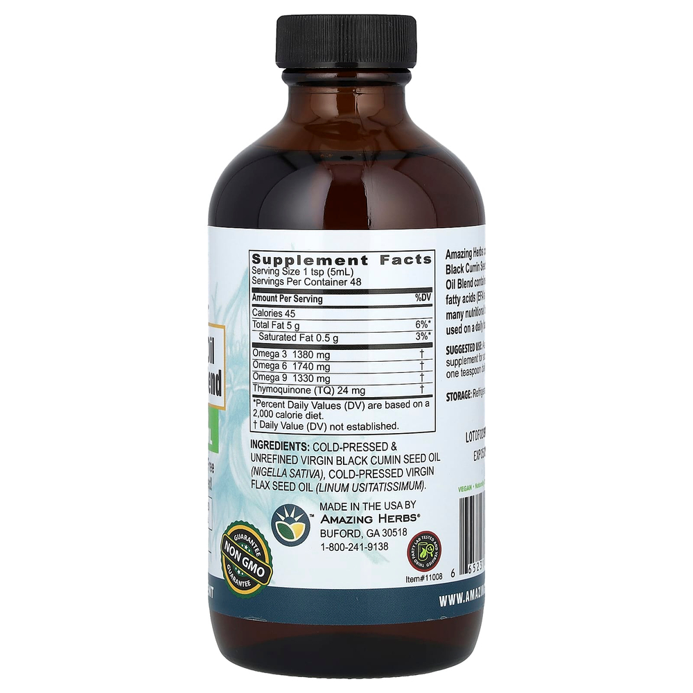 Amazing Herbs, Смесь масел черного тмина с чистым льняным маслом холодного отжима, 240 мл (8 унций)