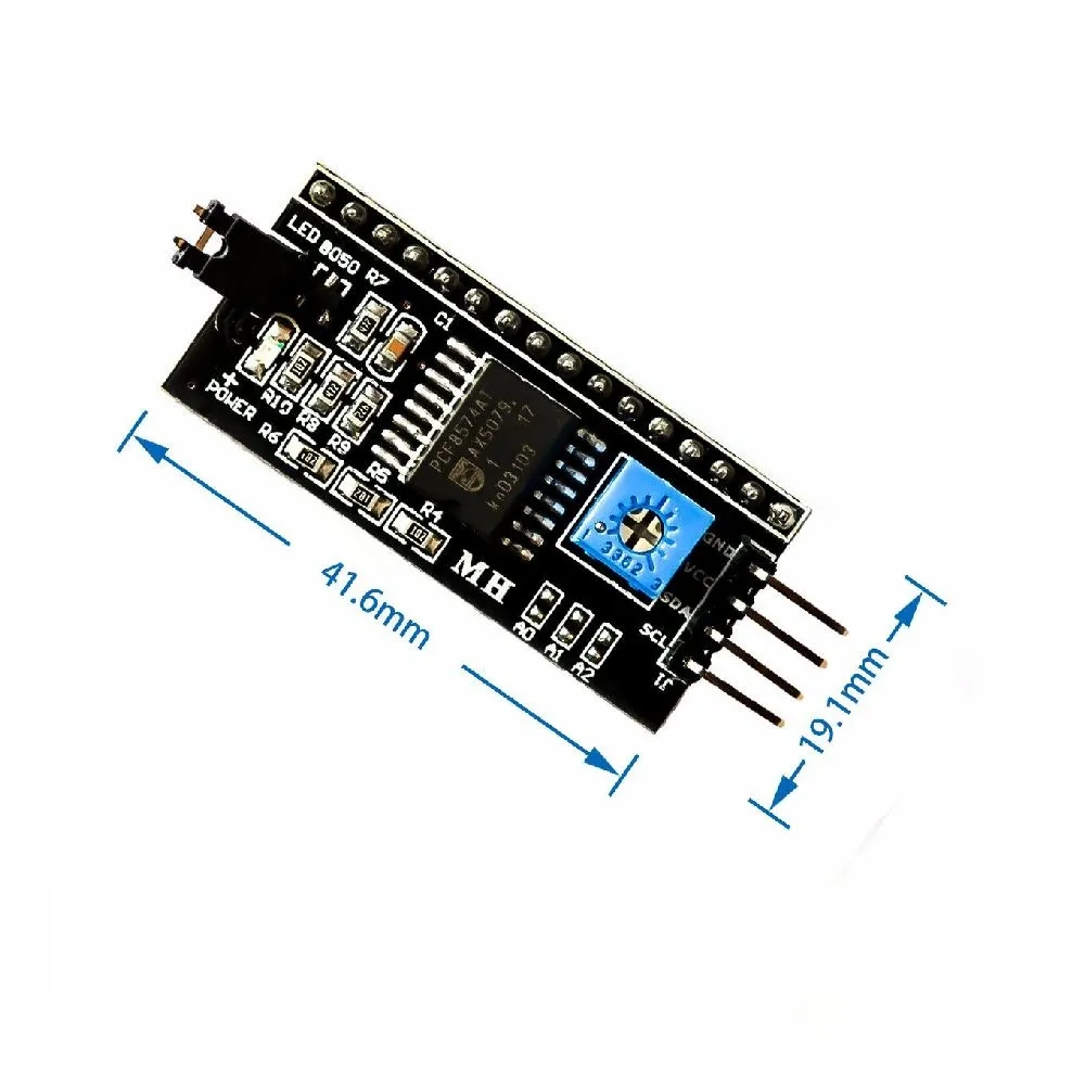 Дисплей LCD1602 синяя подсветка + преобразователь интерфейса LCD в I2C(IIC) не распаянный