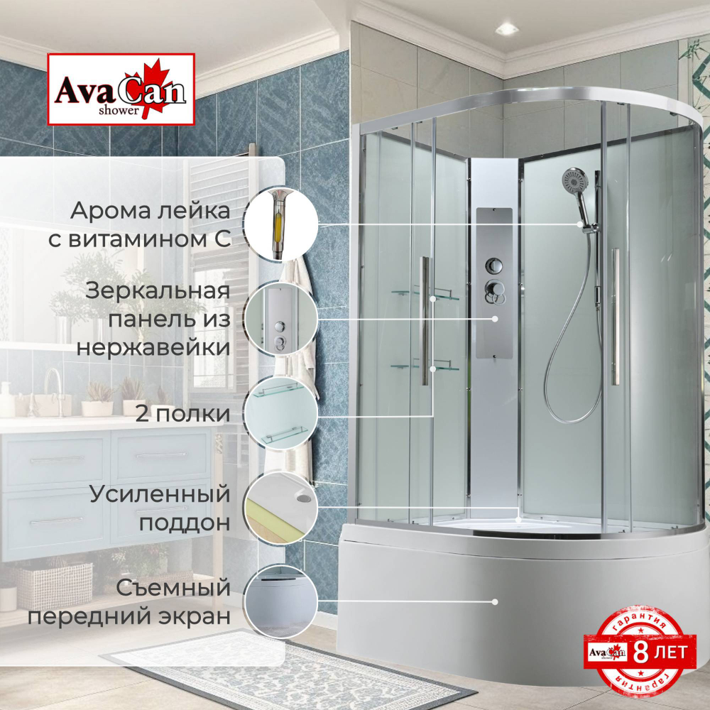 Душевая кабина AvaCan EM5812LNT без крыши прозрачная