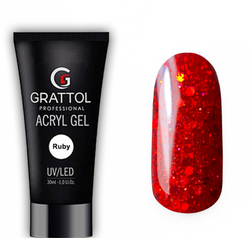 Grattol Acryl Gel Ruby - Акригель рубиновый с блестками , 30мл