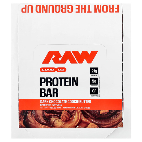 Raw Nutrition, протеиновый батончик, паста из темного шоколада, 12 батончиков по 60 г (2,11 унции)