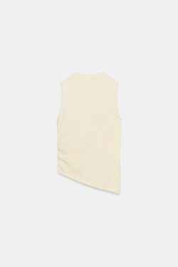 ZARA ТОП С ВОРОТНИКОМ-СТОЙКОЙ, ЦВЕТ СЛОНОВОЙ КОСТИ