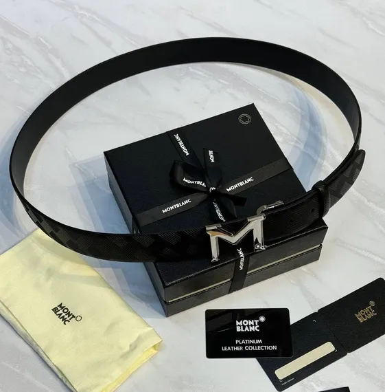 Двусторонний ремень Montblanc из кожи черного цвета 35мм