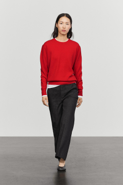 Massimo Dutti Вязаный свитер с круглым вырезом из смесовой шерсти, красный