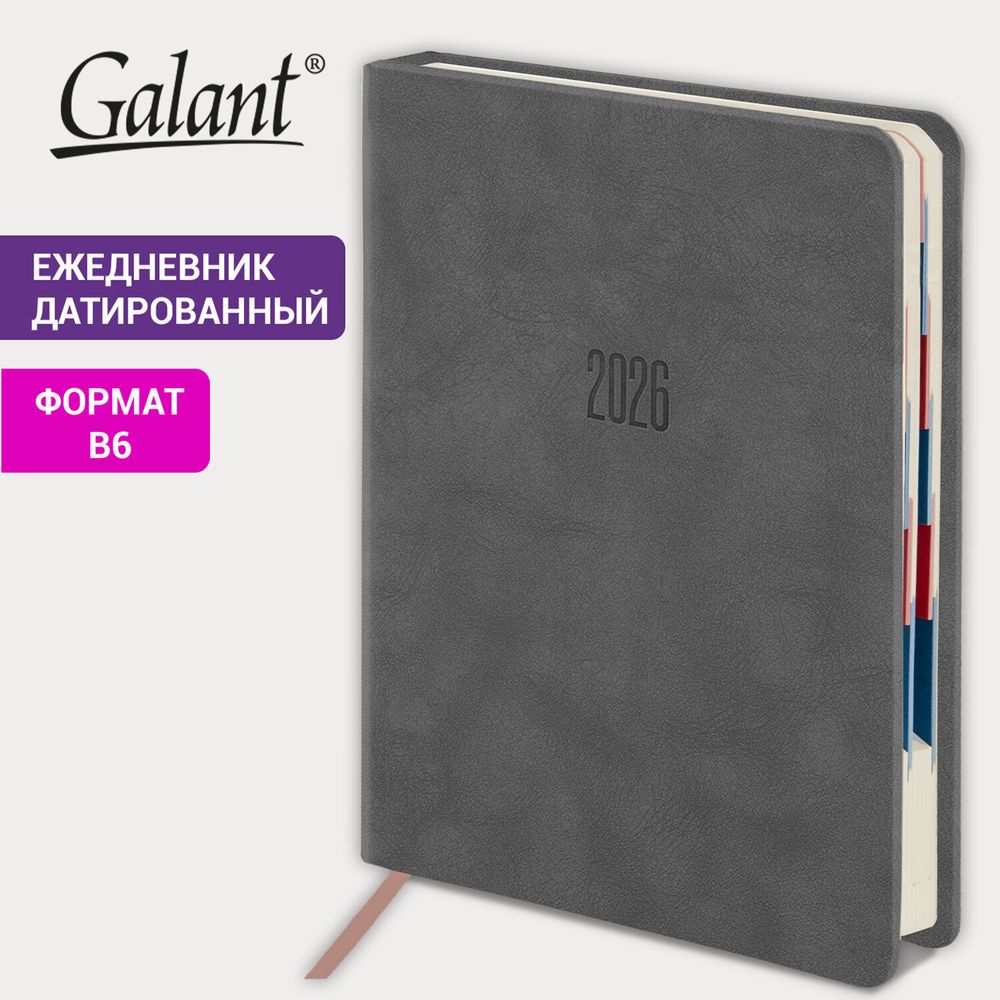 Ежедневник датированный 2026 B6 125х173 мм GALANT "Vivid" под кожу серый (117410)