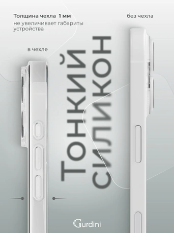 Чехол накладка iPhone 16 6.1" Gurdini силикон Ultra Twin 1 mm c защитой камеры прозрачный