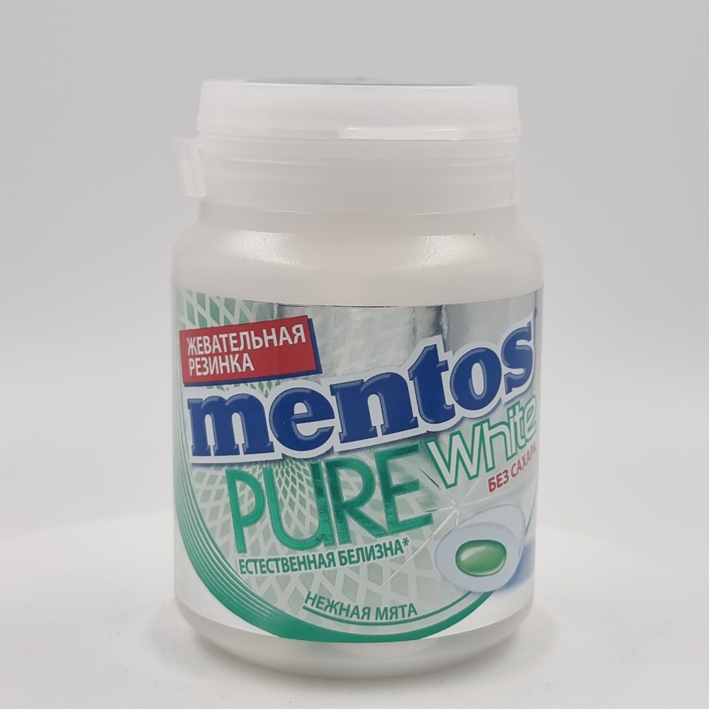 Mentos жевательная резинка Pure white нежная мята, 54 г