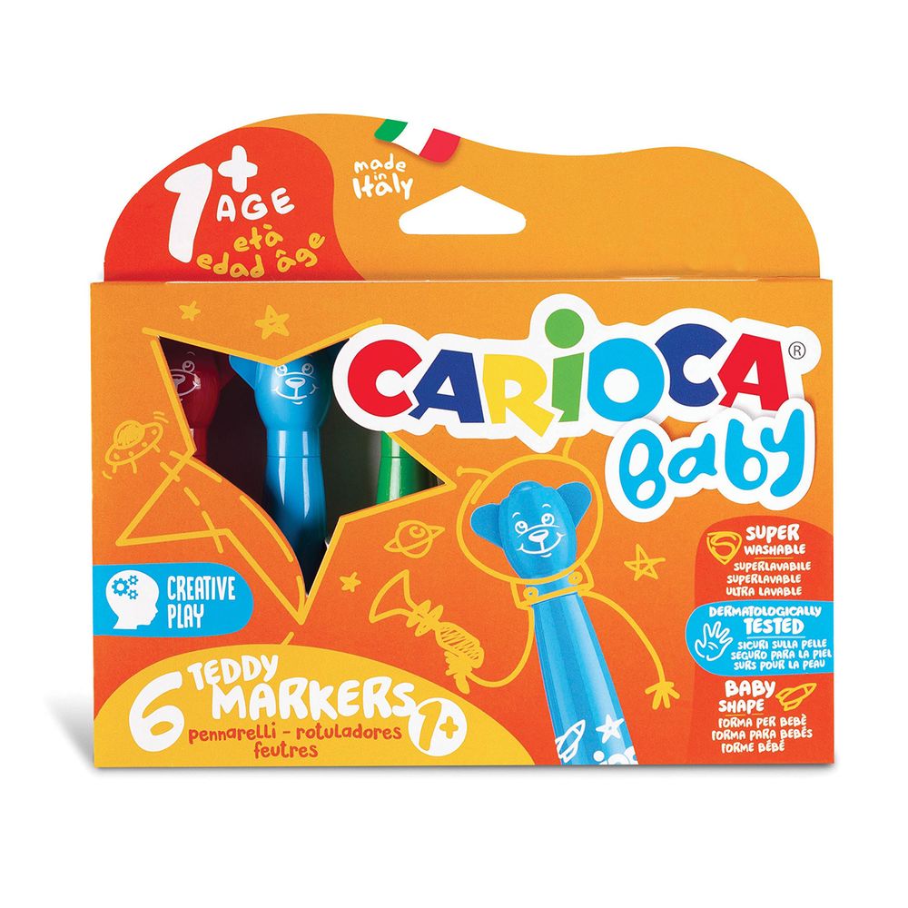 Фломастеры Teddy Marker 6 цв, 6 шт, ассорти 42815, Carioca Baby