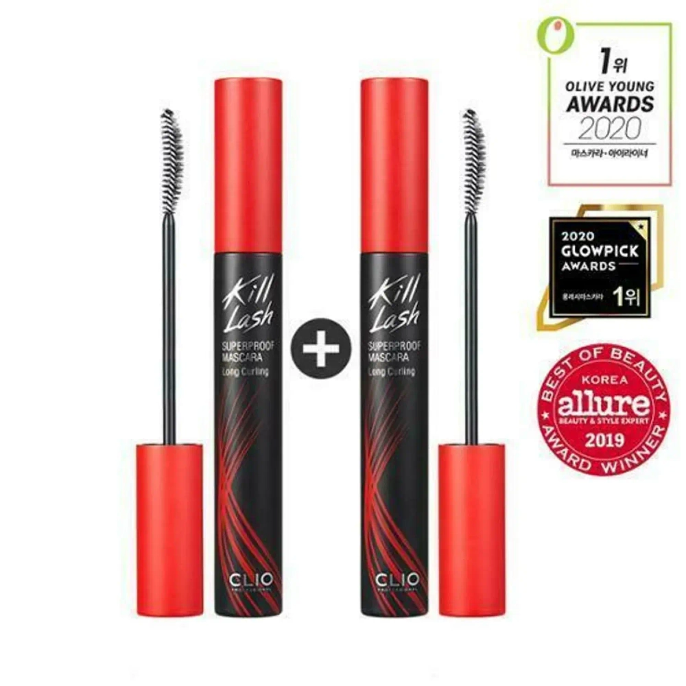 CLIO Kill Lash Superproof Mascara 01 Long Curling Суперстойкая удлиняющая тушь для ресниц 1+1