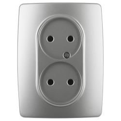 Розетка ЭРА Серия 12 12-2107-03 двойная без заземления 2X2P 16A-250В IP20 алюминий | Эра 12