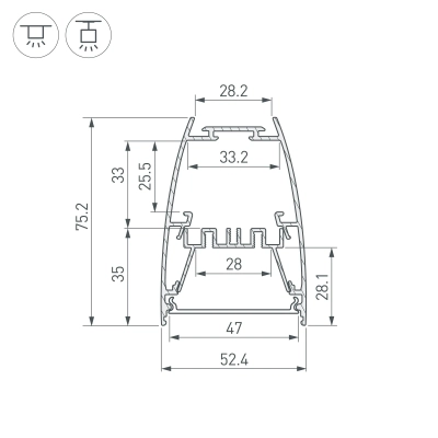 Профиль LINE-5075-U-HONEYCOMB-2000 BLACK (Arlight, Алюминий)
