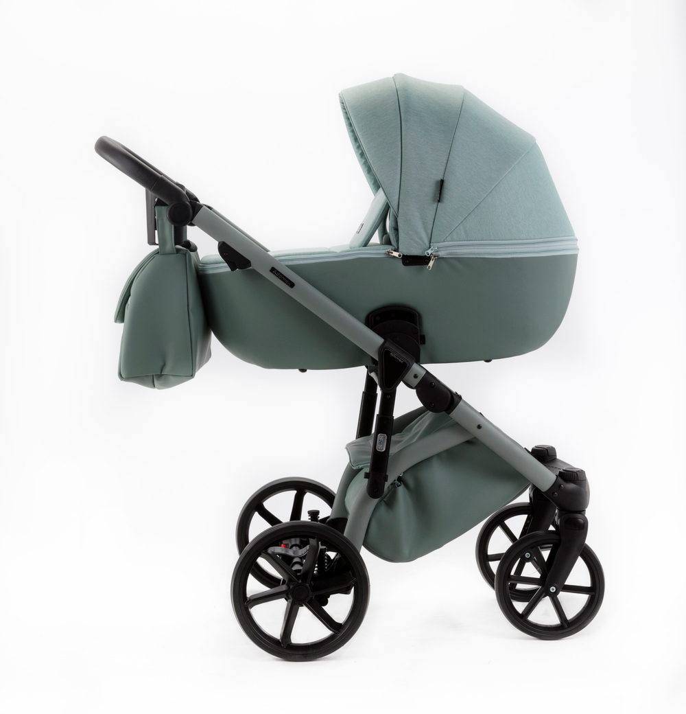Детская универсальная коляска Adamex NOLA Natura MINT-8 (2в1) - Мятная ткань, мятная экокожа