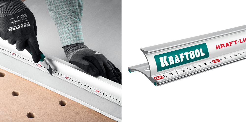 Усиленная алюминиевая линейка KRAFTOOL Kraft-line 200 см со стальной направляющей, в тубе 34275-200