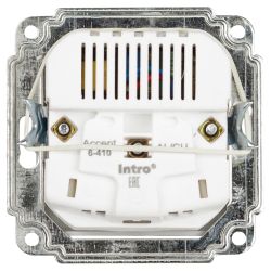 Розетка Intro Accent 6-410-01 с заземлением 2P+E Schuko со шторками 16А-250В + 2хUSB IP20 СУ белый | Intro