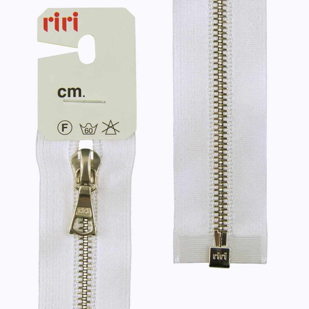 Молния металл RIRI Т4 (4 мм) 1 зам., разъем., 70 см, Ni, атласная тесьма, цв.2101, белый, 1 шт