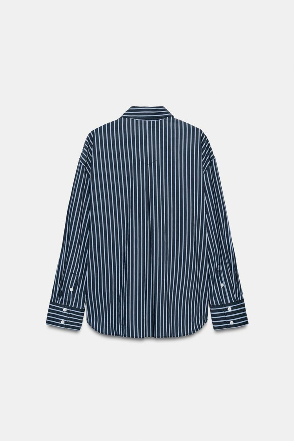 ZARA РУБАШКА ОВЕРСАЙЗ ИЗ ПОПЛИНА В ПОЛОСКУ, ОТТЕНКИ СИНЕГО