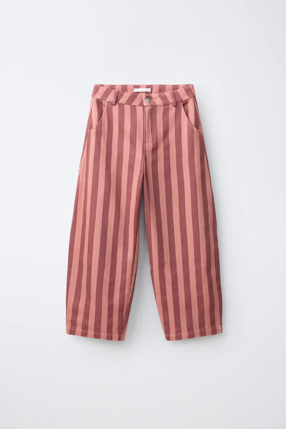 ZARA БРЮКИ BARREL В ПОЛОСКУ, РОЗОВАТЫЙ