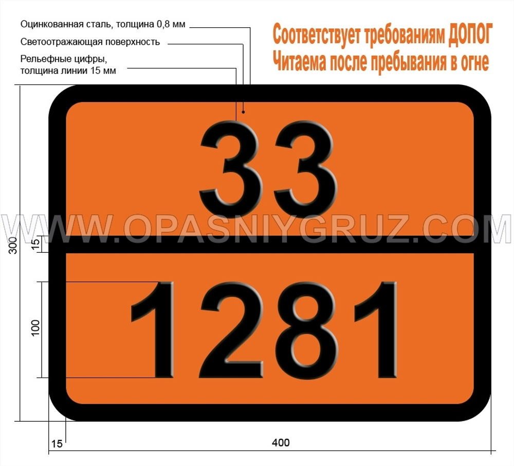 Табличка Опасный груз 33-1281 ПРОПИЛФОРМИАТЫ
