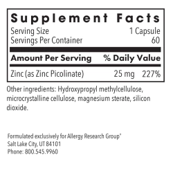 Zinc Picolinate 25 мг 60 капсул Allergy Research Group
