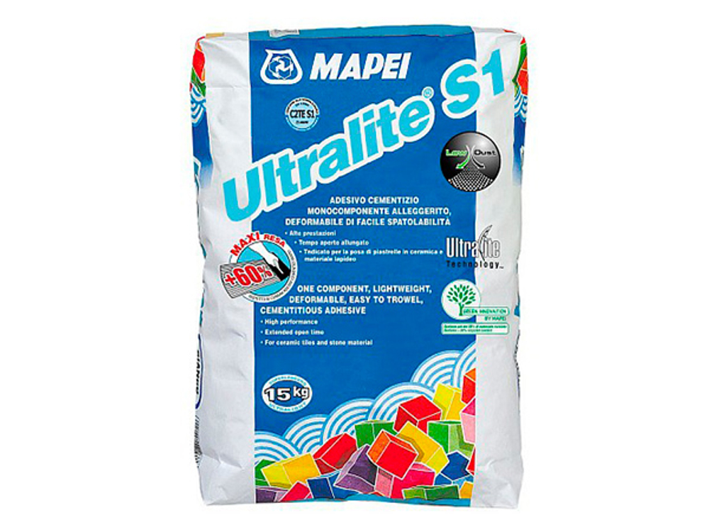 Клей для плитки Mapei Ultralite S1 (C2TE S1) серый 15 кг