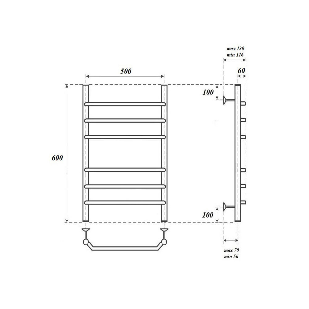 Полотенцесушитель водяной Point Венера PN07156 П6 500x600 схема
