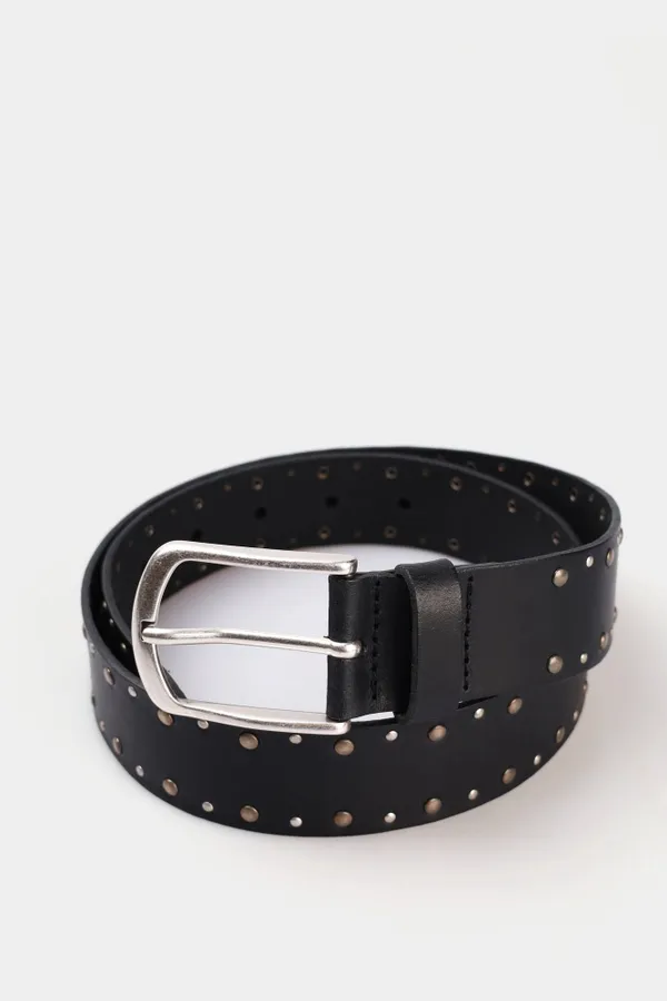Ремень взрослый MUSTANG Leather belt in 35mm with rivets and buckle in polished silver