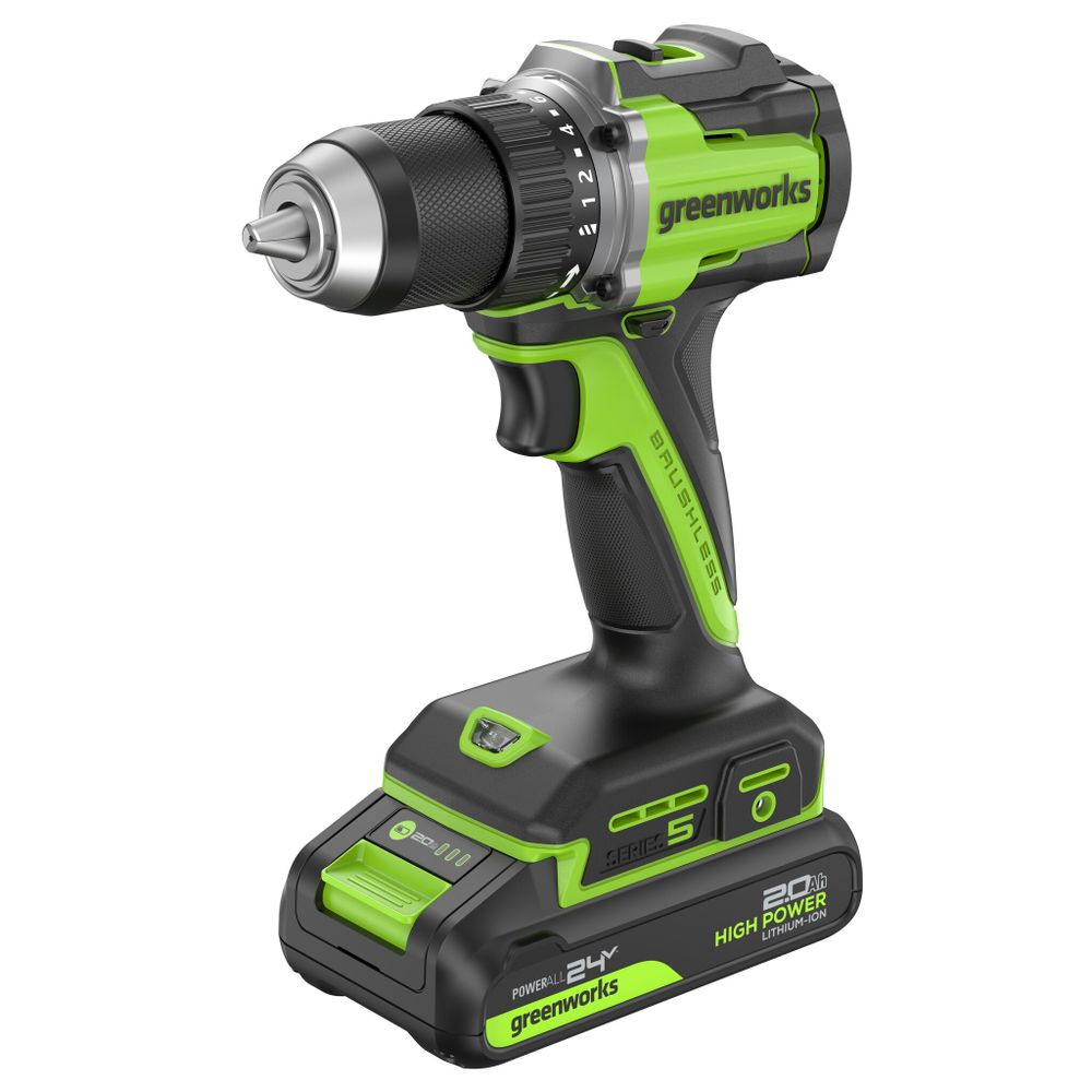Дрель-шуруповерт акк. Greenworks DD560, 24V, б/щет, 30/60 Нм,13мм, Anti-kickback,1х2Ач,ЗУ,кор (3708407CUA)