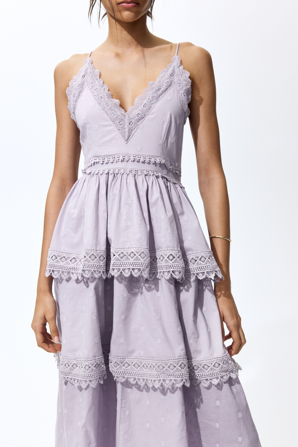 Платье из хлопка с кружевом — длина миди - H&M
