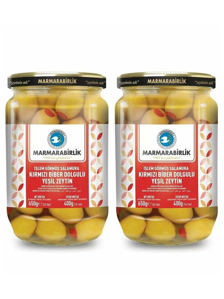 Оливки Marmarabirlik Biber фаршированные перцем 4XL 650 г x 2 шт