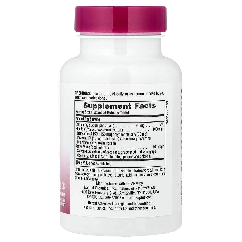 NaturesPlus, Herbal Actives, родиола, замедленное высвобождение, 30 таблеток